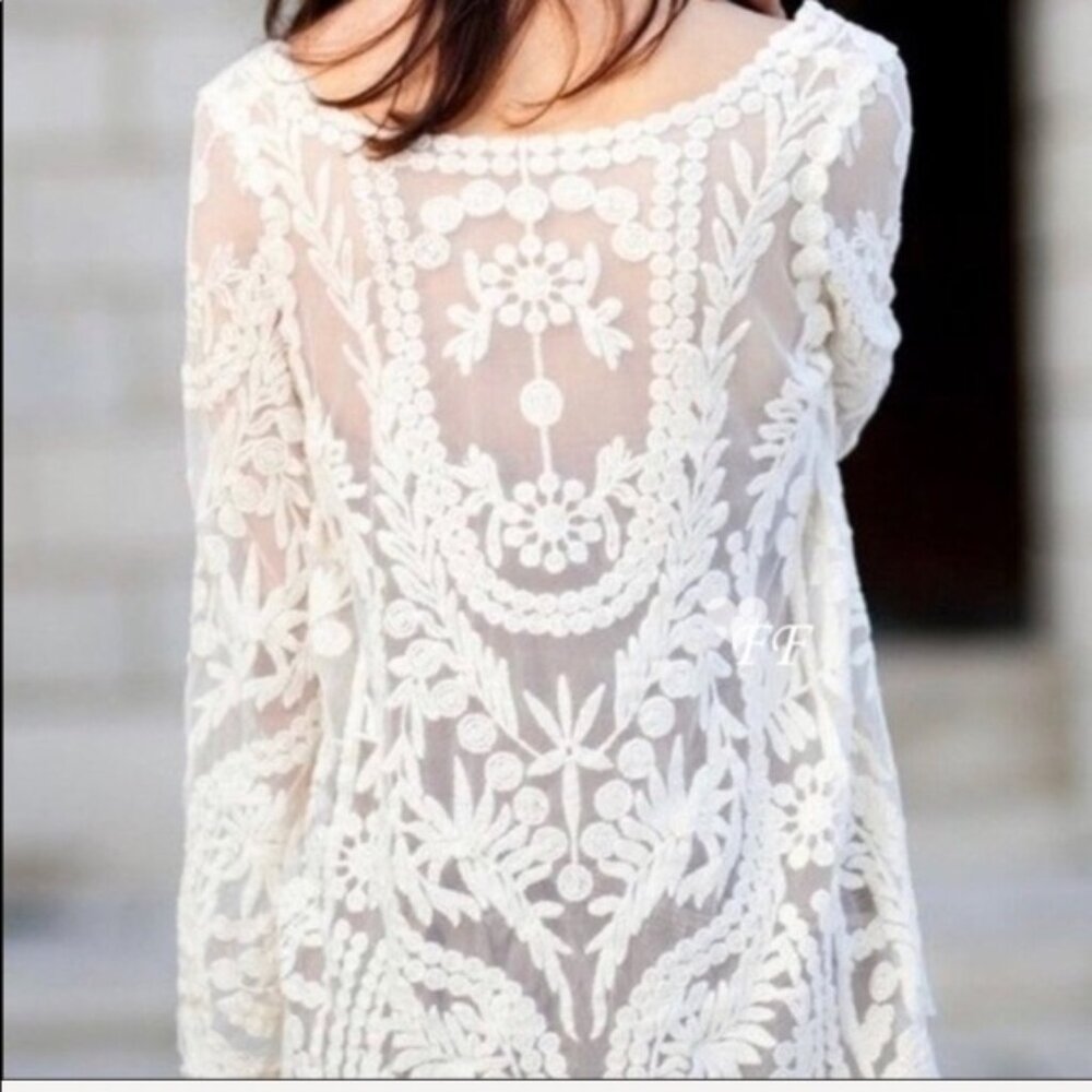 New White Lace Long Sleeve Gypsy Boho Blouse Top Feminine Sexy Women's Sexy